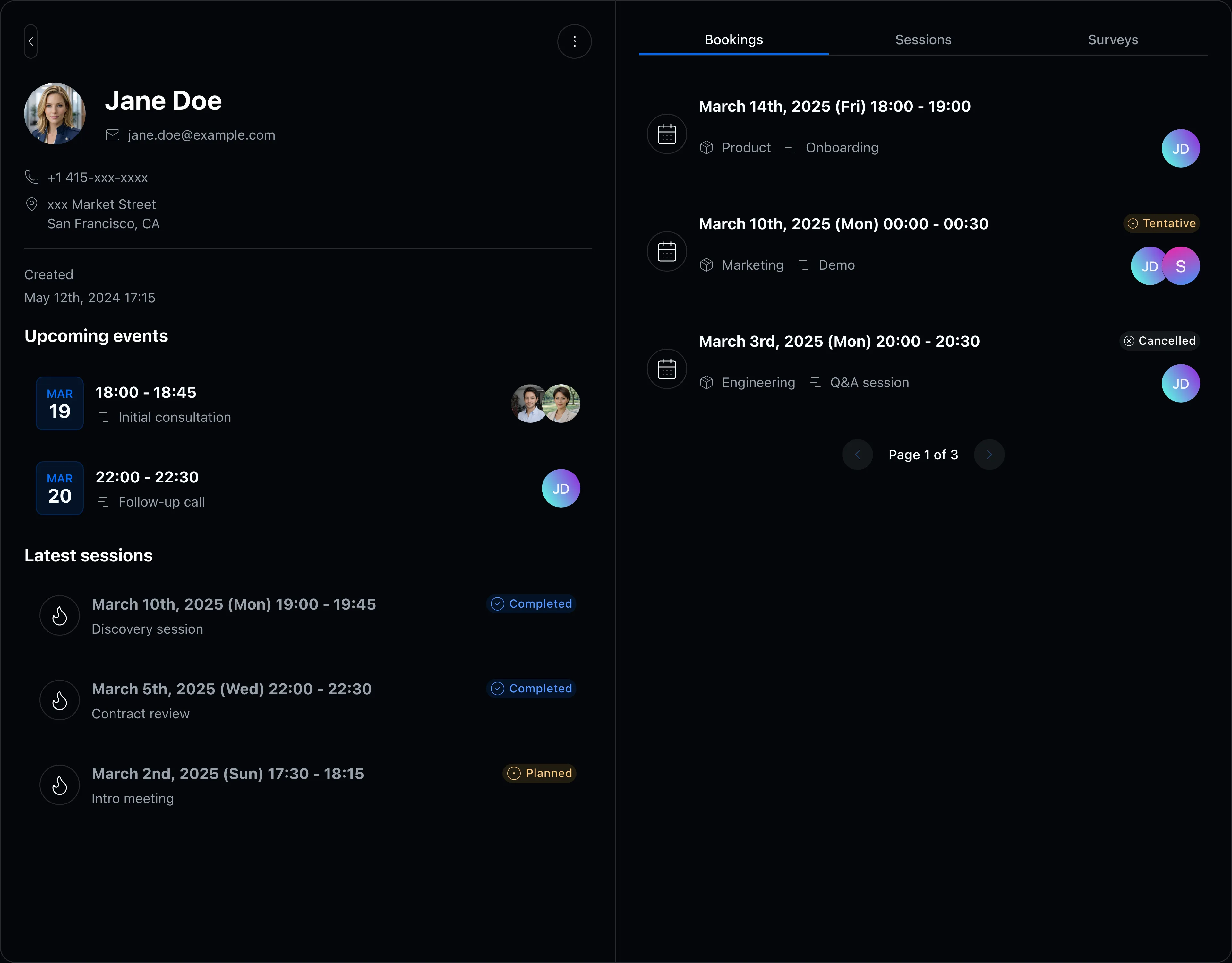 Screenshot der Kontaktdetails