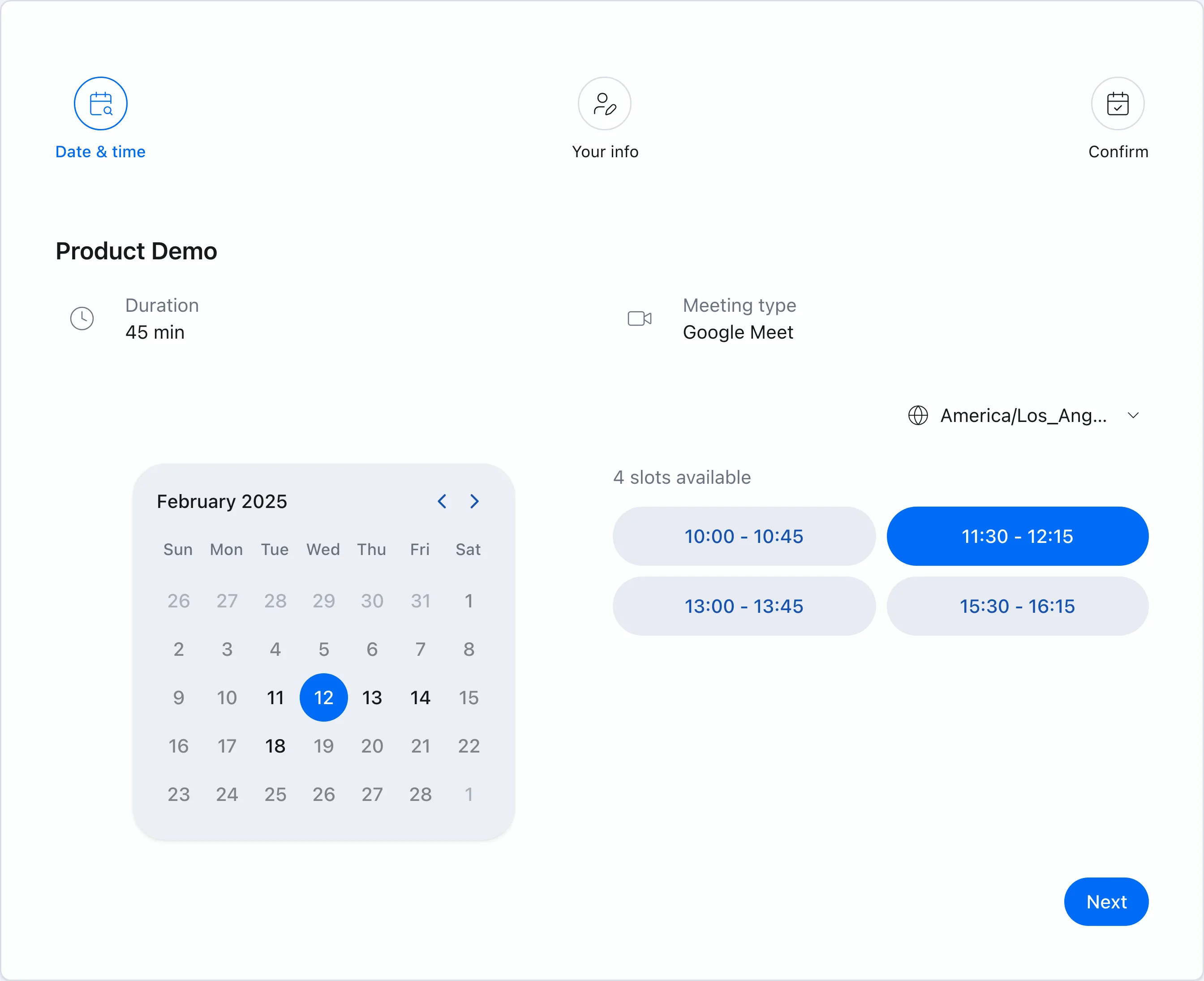 Booking page screenshot