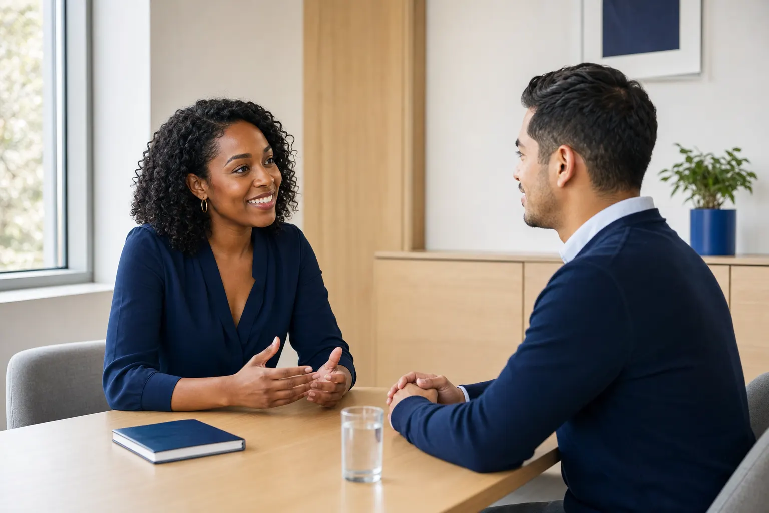 A candidate and recruiter in conversation during an interview