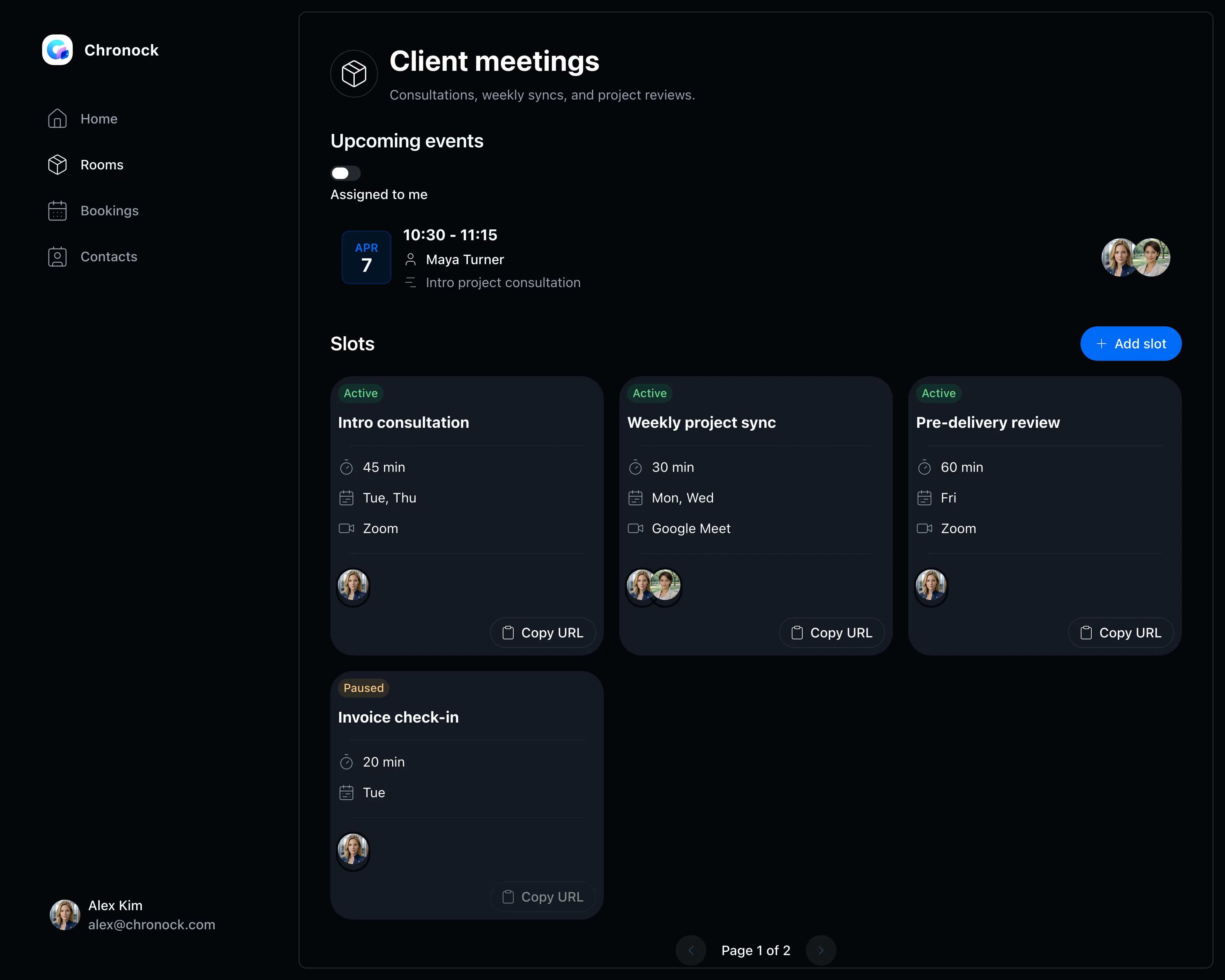 Booking slot settings screen