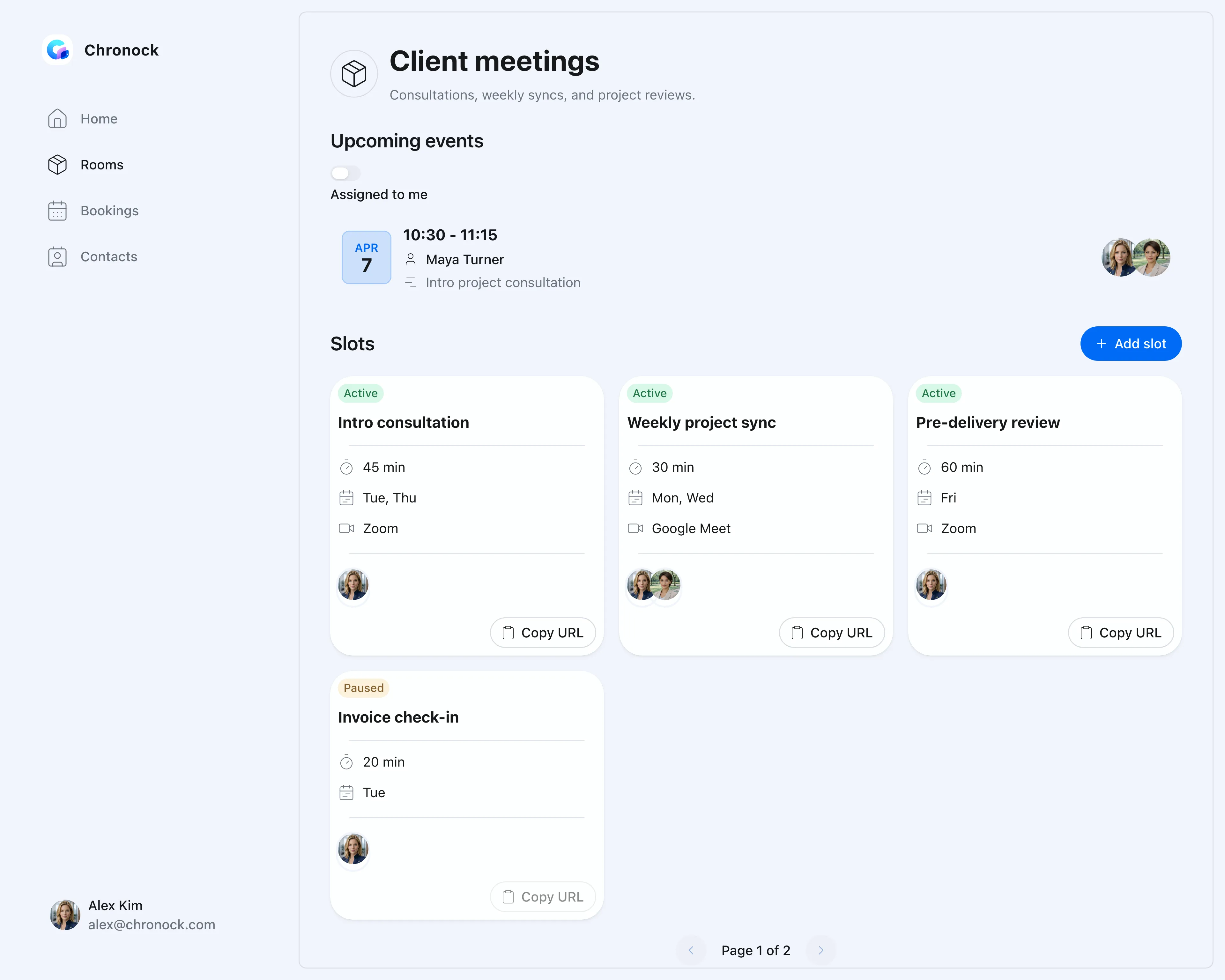 Booking slot settings screen