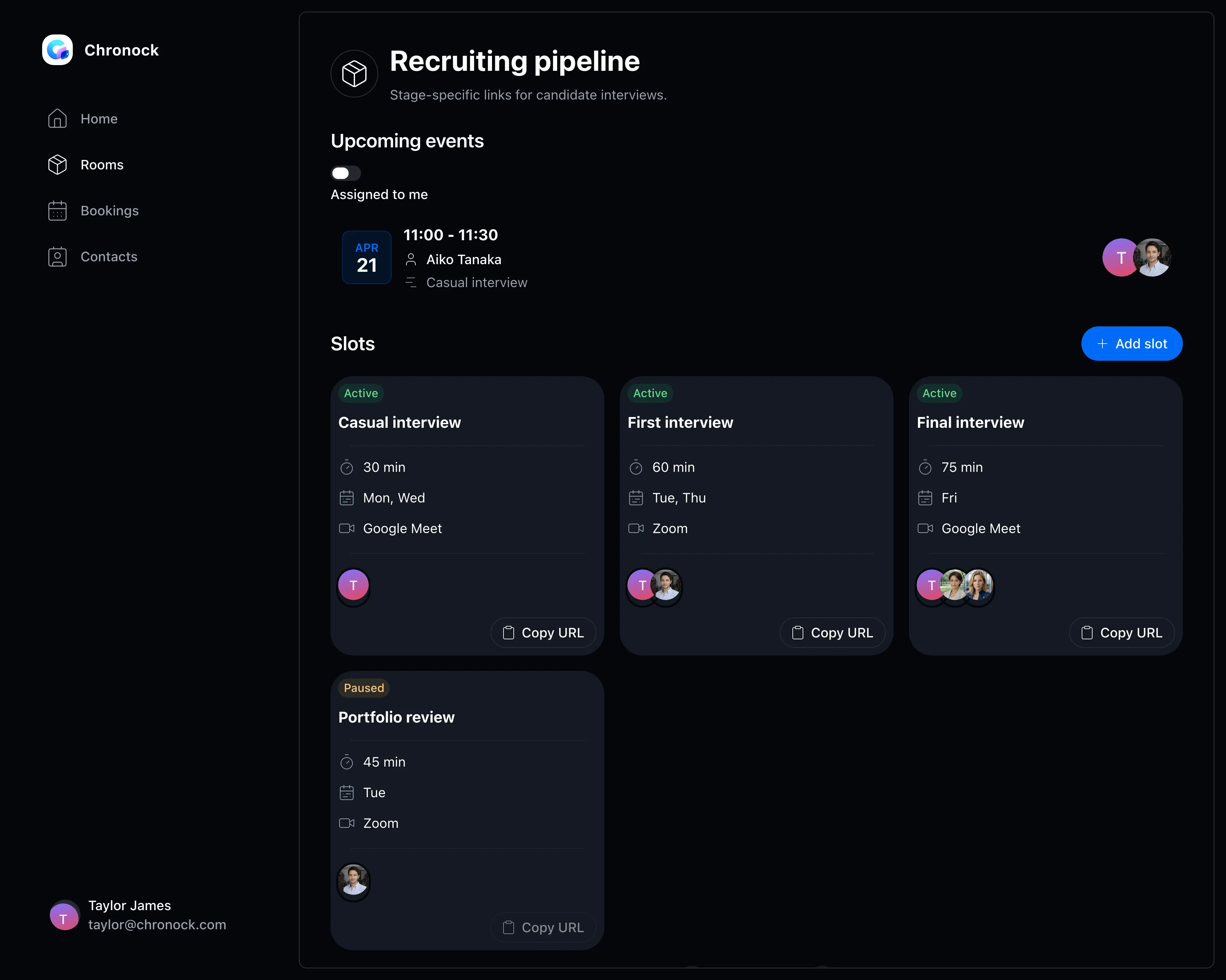 Screen for managing booking slots by room