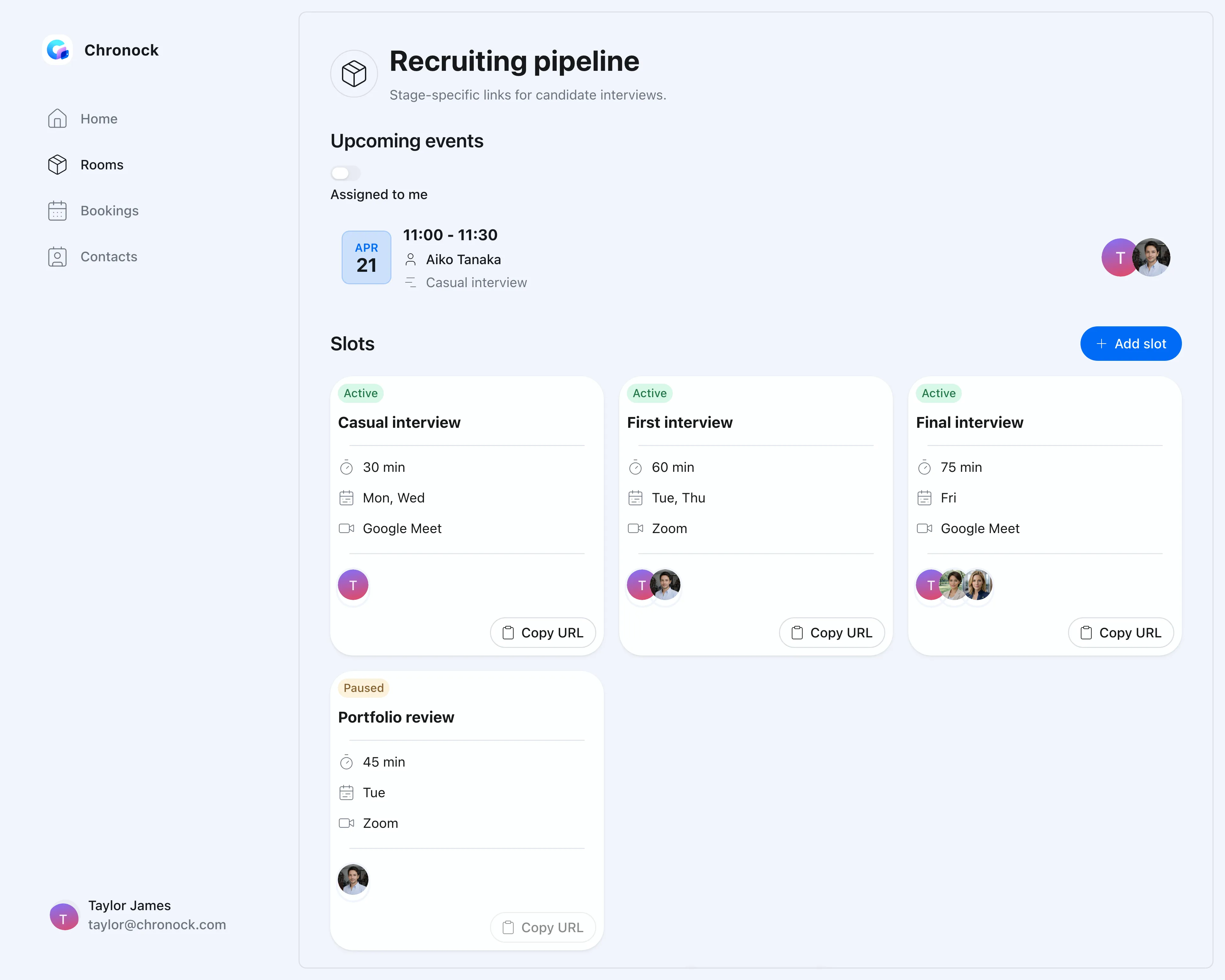 Screen for managing booking slots by room