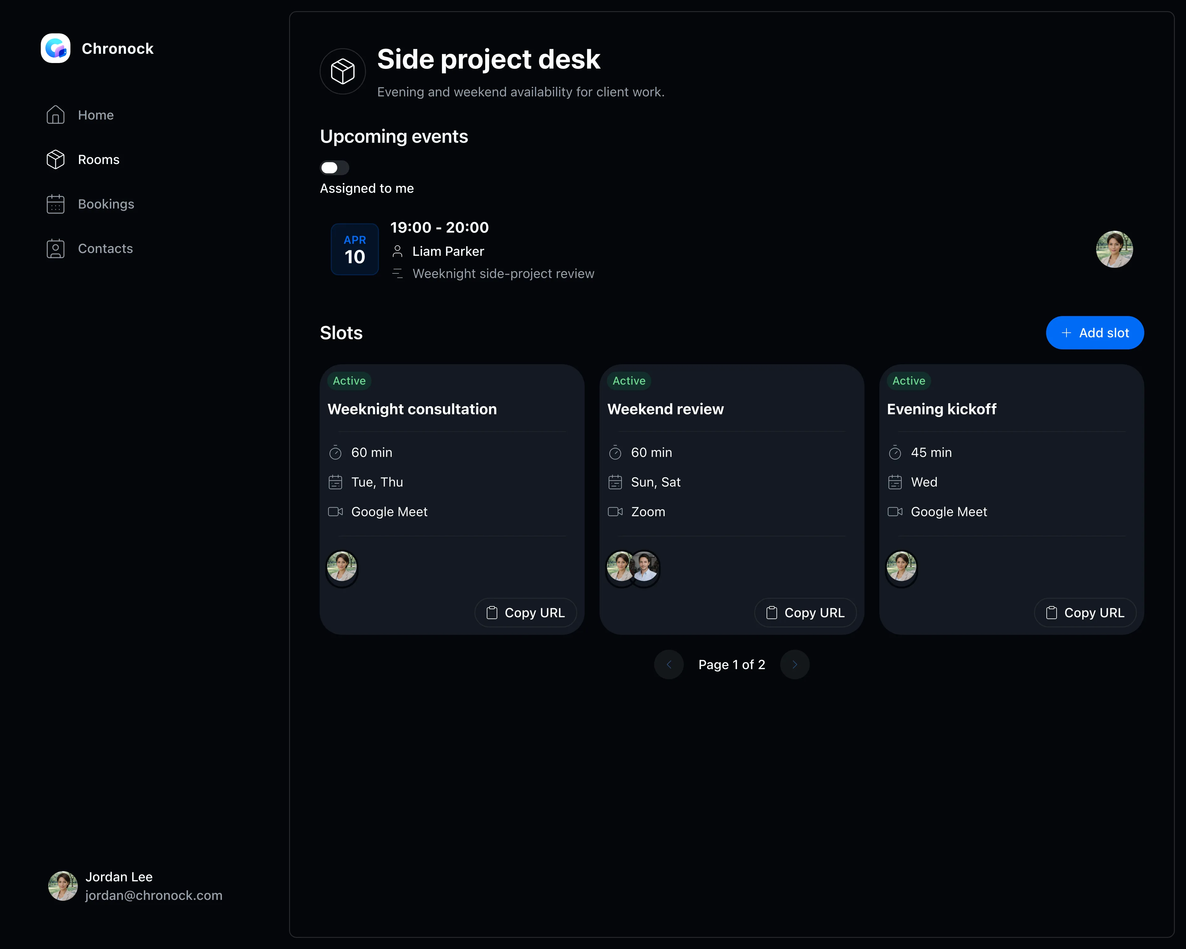 Booking slot settings screen