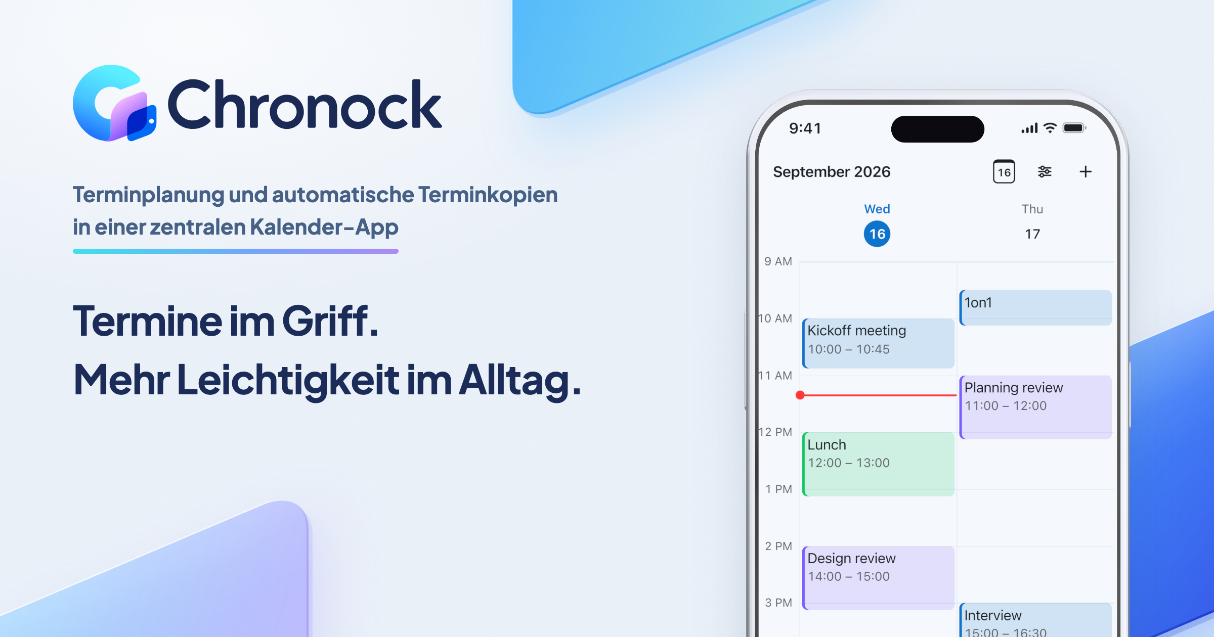 Chronock-Logo und der integrierte Kalender auf einem Smartphone